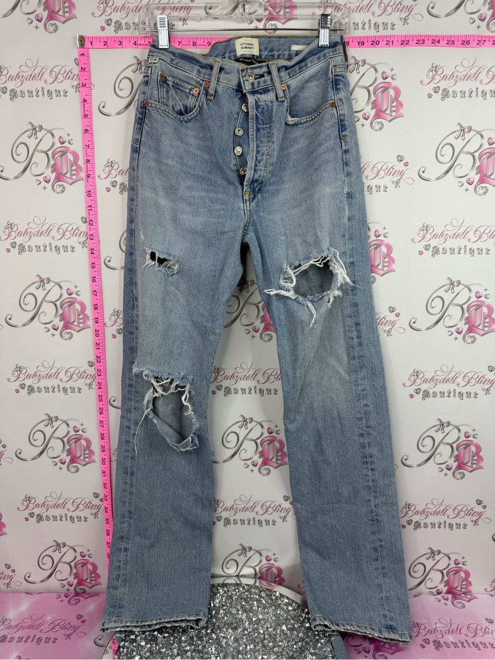 Citizens Of Humanity EVA Light Blue Distressed Button-Fly Jeans